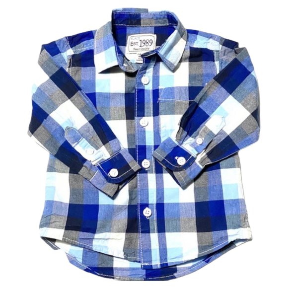 The Children’s Place Toddlers Blue Plaid Button Up Shirt - Picture 1 of 6